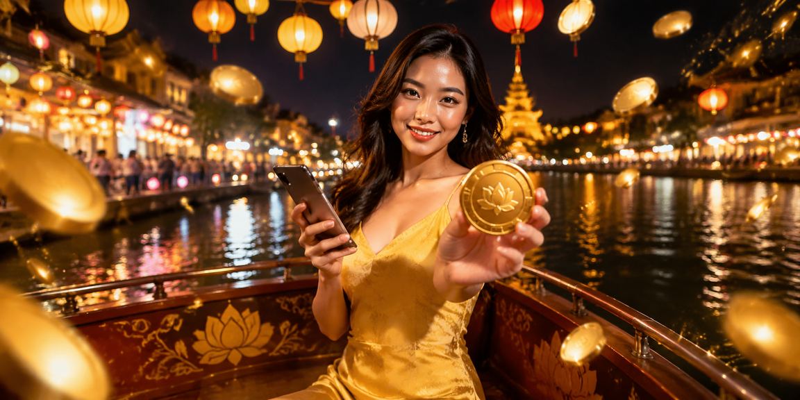 Người chơi sử dụng ứng dụng mobile casino tại chợ đêm Huế Việt Nam