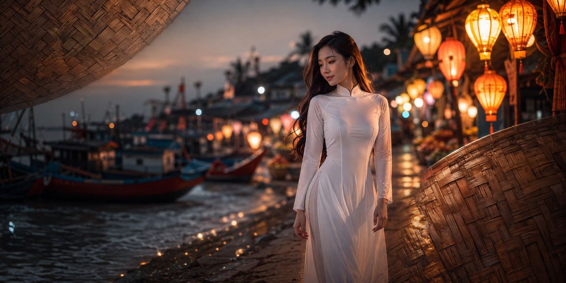 Người mặc áo dài truyền thống tại Mũi Né truy cập nền tảng au2 trên thiết bị di động